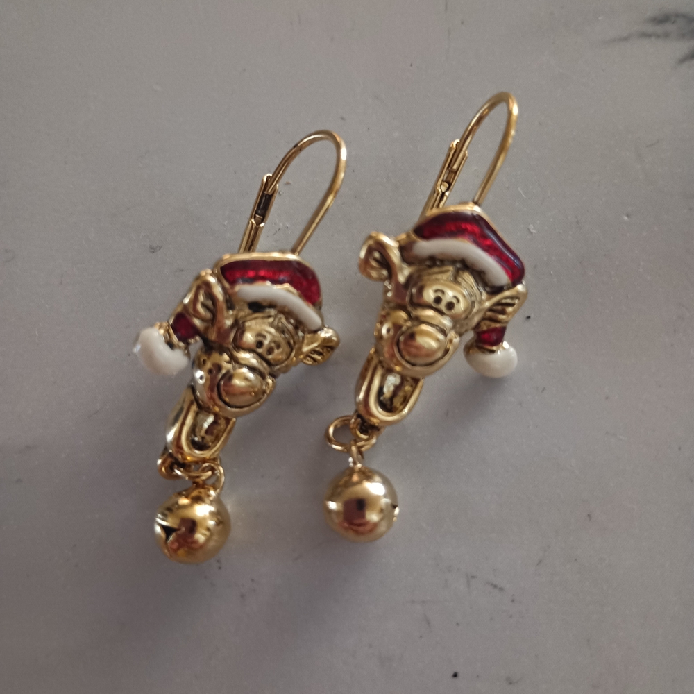 Gold Reindeer Christmas Earrings